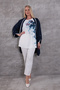 Plus Size Trendy and Stylish Two-Piece Set White Ribbed Tunic Floral Print Long Sleeve Women's Tunic - 5