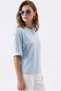 2166 Women's Stone Detailed Crew Neck Short Sleeve Blouse Baby Blue - 5