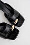 Liora Black Flip-Flop Slippers with Short Heel and Gold Detail - 4