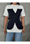 Navy Blue-White Belt Detailed Striped Design Blouse - 2Y34482 - 4