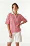 Polo Collar Striped Oversize Knitted T-Shirt Lub0388 Pink