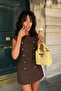 Gold Button Detailed Padded Mini Dress 2059 - 6