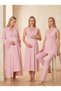 New Season Pink Shawl Collar Breastfeeding Feature Lace Detailed Design Wide Straps 100% Cotton Maternity Nightgown Pajama Set - 6