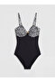 Black v-neck zebra patterned women's swimsuit from gulis clothing