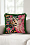 Exotic Leopard Floral Pattern Fringe Pillowcase - Tropical Pink Gray Tassel Throw Pillow Cover