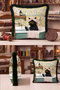 Floral Fringed Pillowcase with Cat in the Bathroom - Nostalgic Themed Retro Tassel Throw Pillow Cover