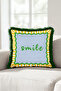 Smile Striped Sun Motif Fringed Pillowcase - Cheerful Summer Blue Black Tassel Throw Pillow Cover - 7