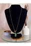 Women's Stainless Steel Gold Color Green Natural Stone Looking Pendant Necklace - 4