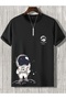 Children's Printed Crew Neck Short Sleeve Black T-Shirt
