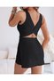 Women's Strappy Round Neck Short Dress with Crossed Wrap Detail on the Back and Diver Shorts - 3