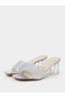 Silver Cut-Out Rhinestone Block Heel Mules - 2