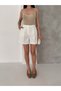 Women's Double Fabric High Waist Classic Shorts with Pleated Detail - 2