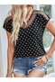 Women's Short Sleeve V-Neck Polka Dot Crepe Blouse