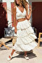 Ecru Lined Layered Elastic Waist Cotton Woven Skirt 75 35 - 4