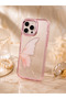 iPhone 16 Pro (6.3 Inch) Compatible Silvery Transparent Butterfly Pattern Color Gradient Processing Stone Detailed Metal Camera Protected Hard Silicone Butterfly Case - 4
