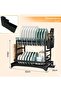 Dish Drying Rack Multifunctional Dish Rack Rustproof Kitchen Dish Drying Rack with Drainboard Space-Saving 2-Tier Dish Drying Rack with Utensil Holder & Cup Holder for Kitchen Counter (Black) - 6
