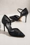 Women's Black Stone Pointed Toe Evening Shoes Comfortable Full Fit
