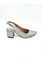 Silver Foil Printed Pointed Toe Ankle Strap Open Back Thick Heeled Women's Stiletto Shoes Vdz02022 - 5