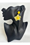 Yellow Tulle Detailed Flower Straw Earrings (6 cm) - 4