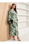 Green Printed Maxi Dress With Faux Feather Trim - 2