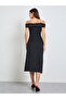 Black Faux Pearl Strap Midi Dress - 5