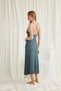 Green Lace Chest Nightgown, Women's Side Slit Long Viscose Home Dress, Thin Strap Low-Cut Nightgown, One-Piece Dowry Sleepwear - 5