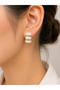 Women's Stone-Looking Gold Spiral Detailed Statement Earrings