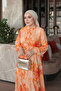Orange Half-Buttoned Skirt with Elastic Sleeves and Layered Dress - 4