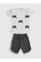 Black Bow Embroidered Shoulder Ruffle Detailed, Short Shorts Girls' Set - 3