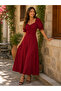 Timeless Elegance Women's Square Neck Gathered Detailed Midi Crepe Dress - 2