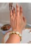 Women's Steel Gold Color White Cat's Eye Stone Flexible Bracelet - 2