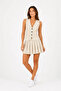 Women's Ecru Premium Quality Suit-Looking Vest Pleated Mini Dress with Buttons - 4