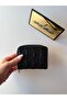 Black Star Patterned Quilted Women's Wallet - Zippered Card Holder and Coin Compartment