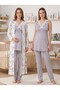 New Season Gray Patterned Design with Breastfeeding Feature, Wide Straps, Lace Detail, Maternity Pajama Set - 5