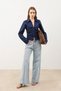Navy Blue Gathered Poplin Women's Shirt - 2