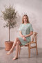 Cotton Patterned Striped Interlock Knitted Short Sleeve Nightgown Dress 95cm - 2