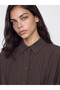 Gencc Quality with Lcw Modest Brown Modal Blended Pleated Women's Shirt Tunic - 3