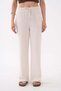 Women's Linen Trousers with Elastic Waist and Slit Detail - 4