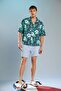 100% Cotton Boxy Fit Apaş Collar Printed Short Sleeve Navy Blue Shirt I3886Ax26Hs - 2