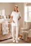 New Season Ecru Shawl Collar Patterned Lace Detailed Summer Special Design 100% Cotton Maternity Dressing Gown Pajama Set - 6