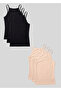 Women's Set of 6 Black-Beige Color Cotton Lycra Thin Strap Undershirts - 2