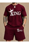 Men's Oversize 100% Cotton King Printed Shorts Set – Casual Daily 2-Piece Set