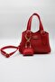 Women's Red Crossbody Hand and Shoulder Bag with Front Accessory Detail and Charm Accessory - 4
