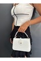 Women's White Heart Closure Mini Size Leather Box Model Hand and Shoulder Bag - 4