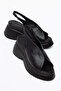 Women's Wedge Heel Sandals Black Side Closed Flat Model - 3