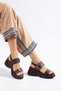 Women's Wedge Heeled Sandals Brown Thick Straps with Buckle and Velcro - 5