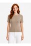 Women's Mink Color Slim Fit Short Sleeve Knitwear T-Shirt