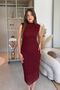 Elegant Midi Burgundy Lace Dress with Padding - 5