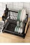 CozyNest Large Dish Drying Rack, 2-Tier Stainless Steel Kitchen Organizer with Utensil Holder, Cutting Board Rack & Drainage System, Black Dish Rack for Countertop - 4