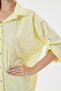 Women's Yellow Italian Floral Embroidered Scalloped Fold-Over Long Sleeve Oversize Poplin Shirt Size 40 - 44 - 5